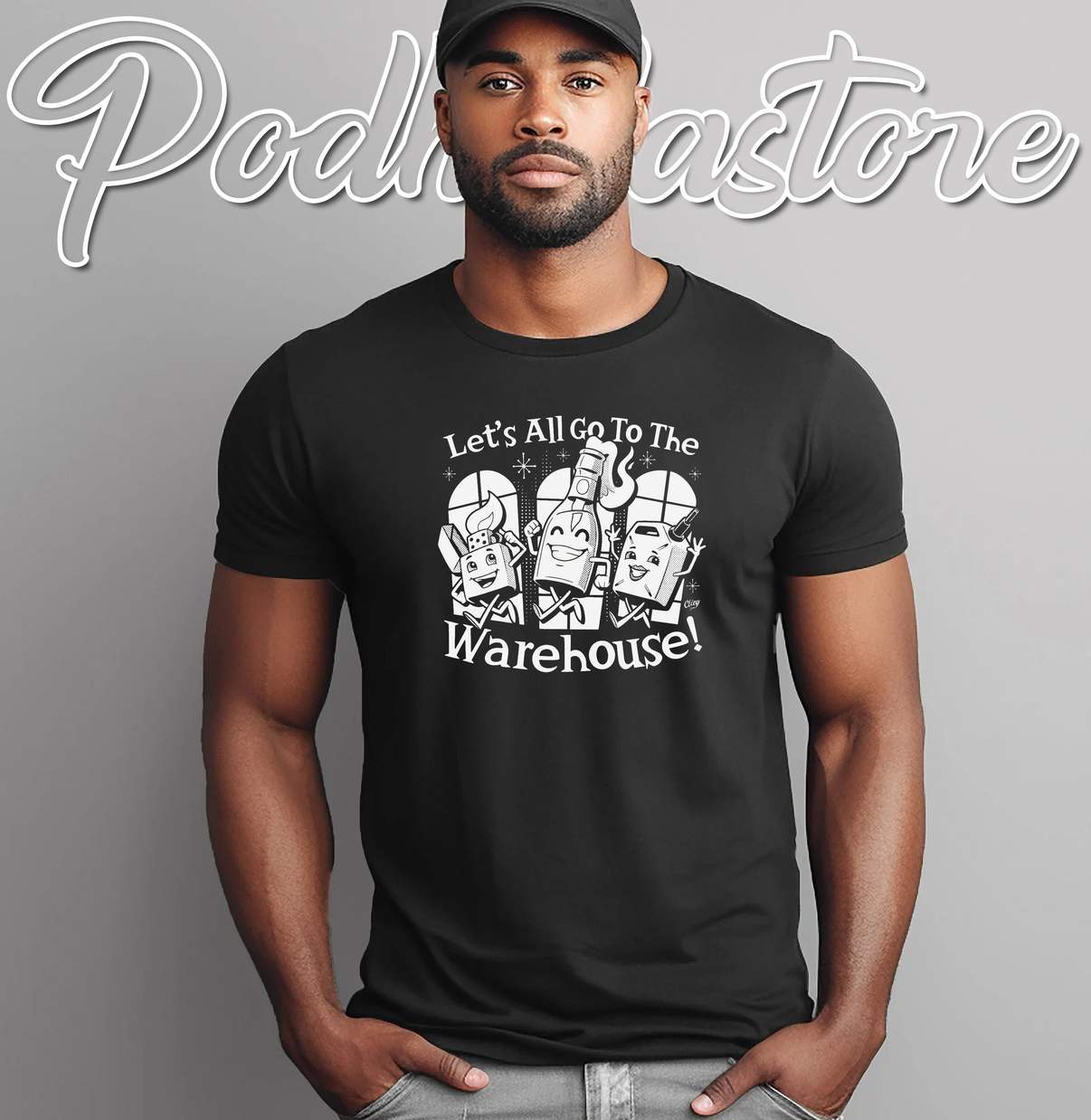 Lets All Go To The Warehouse Shirt Vintage Cartoon Funny Meme Graphic Mens