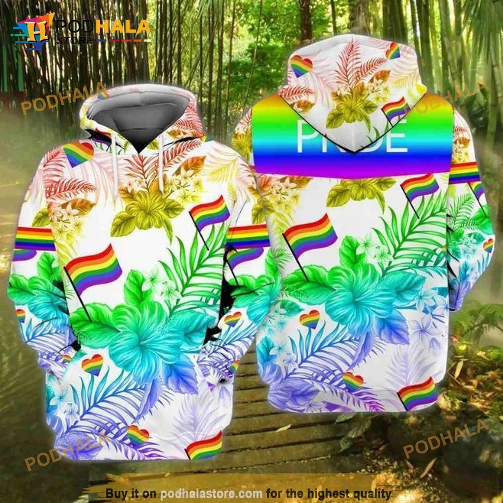 Lgbt Pride Rainbow Tropical 3d Hoodie With Colorful Floral Design