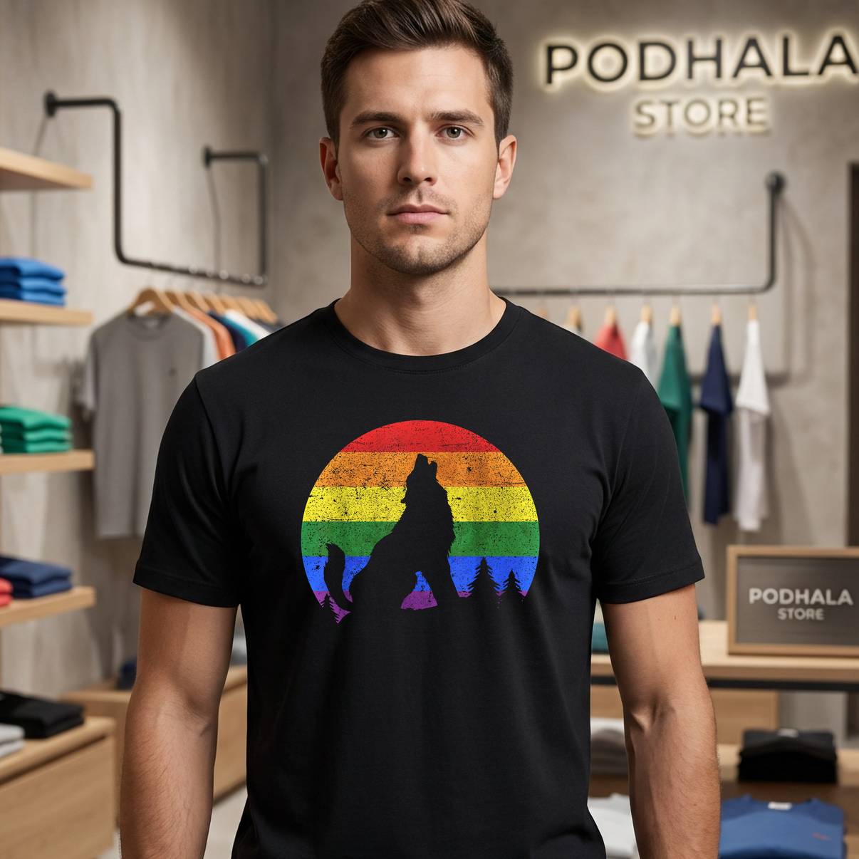 LGBTQ Pride Month Equality Wolf Shirt Funny Animal Graphic Apparel Mens