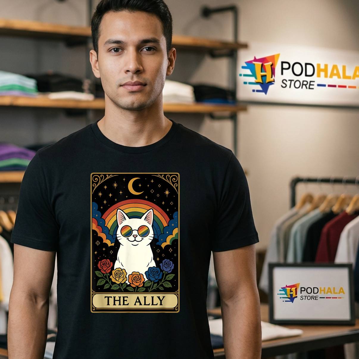 LGBTQ Pride The Ally Tarot Card Shirt Vintage Gothic Graphic For Men