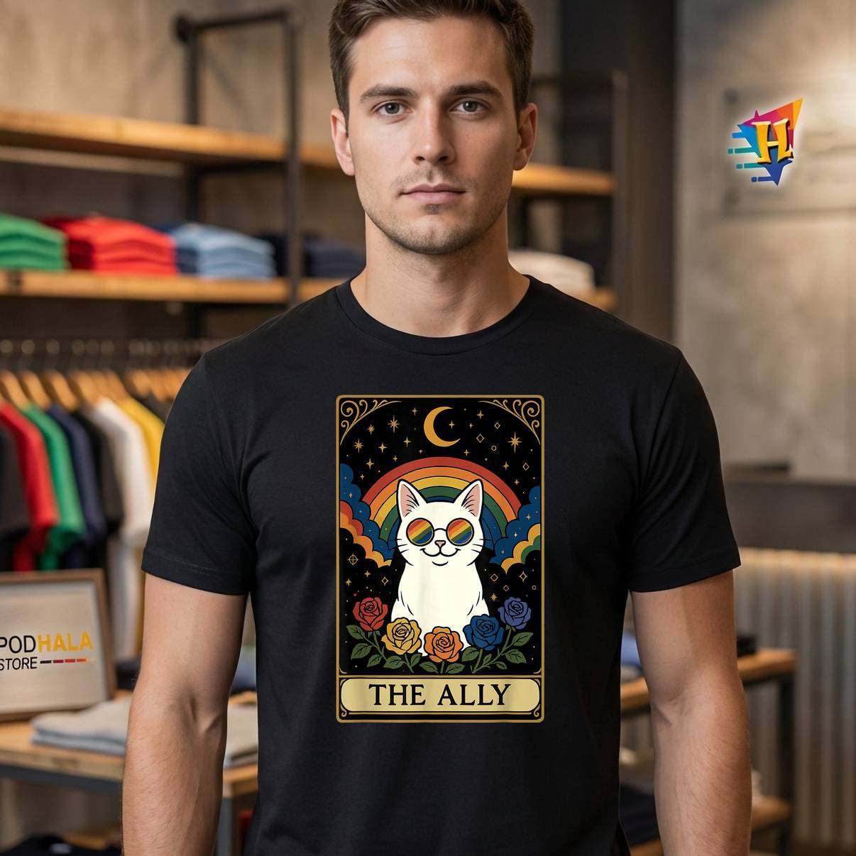 LGBTQ Pride The Ally Tarot Card T-Shirt Vintage Gothic Graphic For Men LGBTQ Pride The Ally Tarot Card T-Shirt Vintage Gothic Graphic For Men