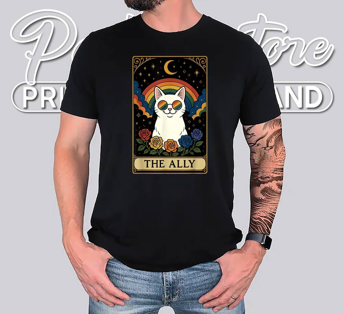 LGBTQ Pride The Ally Tarot Card Tshirt Vintage Gothic Graphic For Men LGBTQ Pride The Ally Tarot Card Tshirt Vintage Gothic Graphic For Men