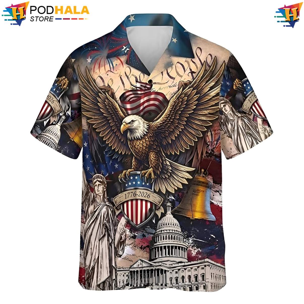 Liberty Eagle USA Hawaiian Shirt 250th Anniversary Patriotic Freedom Top