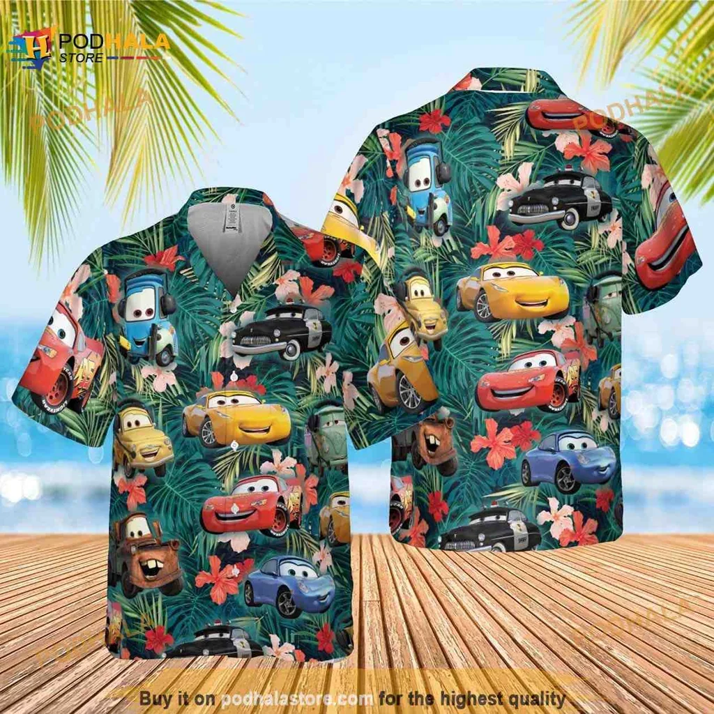 Lightning Mcqueen Tropical Hawaiian Shirt Featuring Colorful Cars