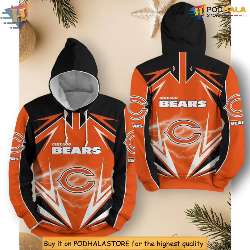 Lightning Power Design Chicago Bears Retro Hoodie Zip Up Sweatshirt Lightning Power Design Chicago Bears Retro Hoodie Zip Up Sweatshirt