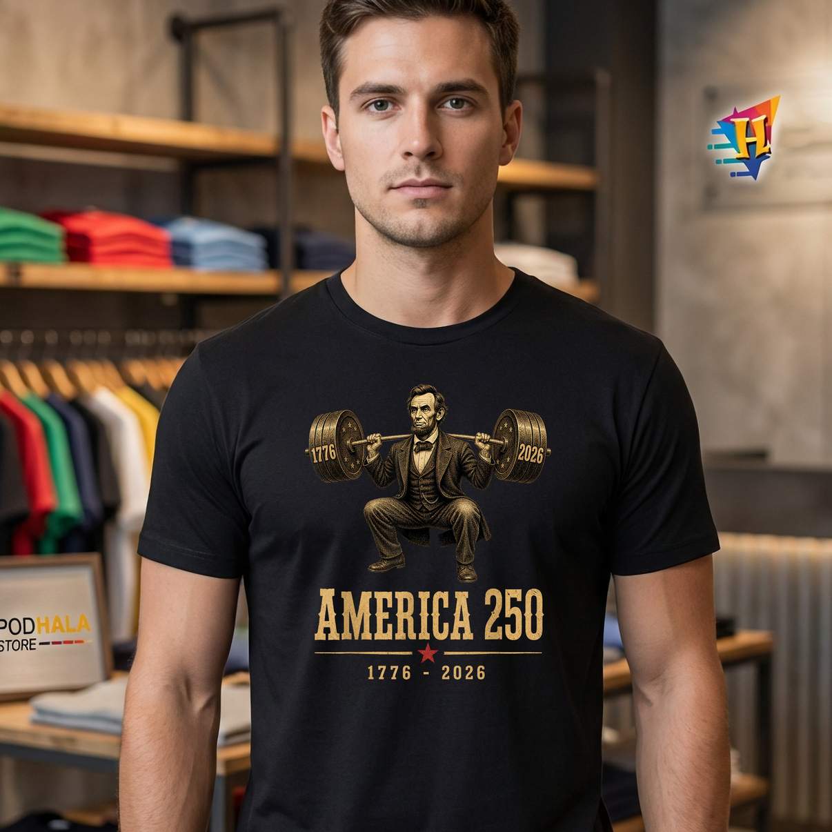 Lincoln Gym Weightlifting T-Shirt America 250 Years 1776 2026 Fitness Top Lincoln Gym Weightlifting T-Shirt America 250 Years 1776 2026 Fitness Top