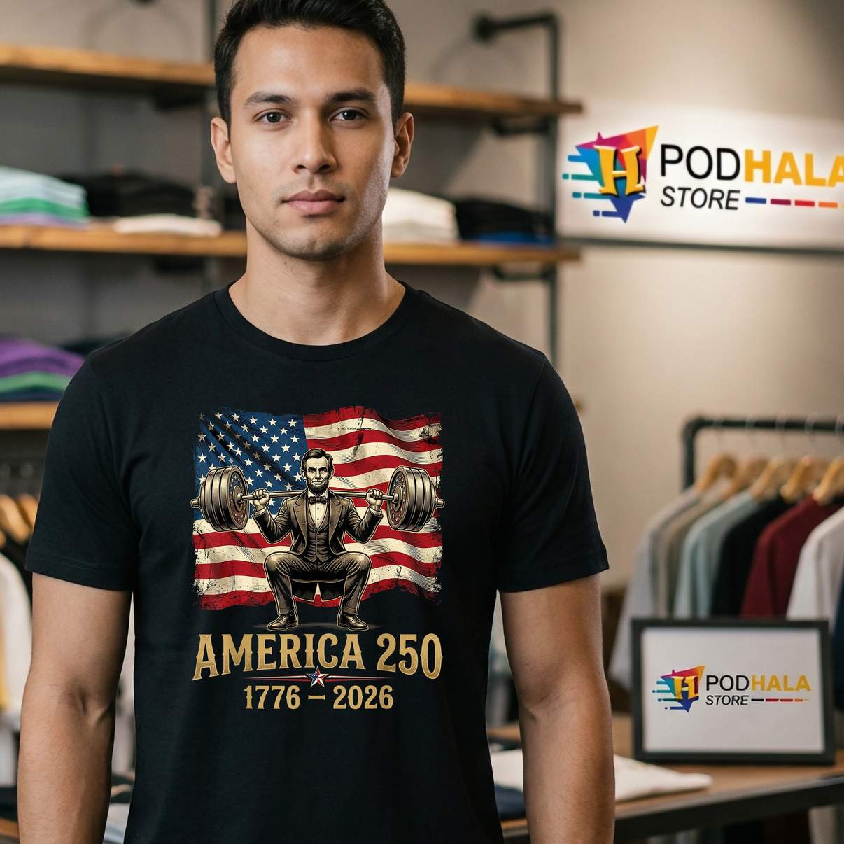 Lincoln Weightlifting Patriotic Shirt Funny Abraham Fourth Of July Apparel