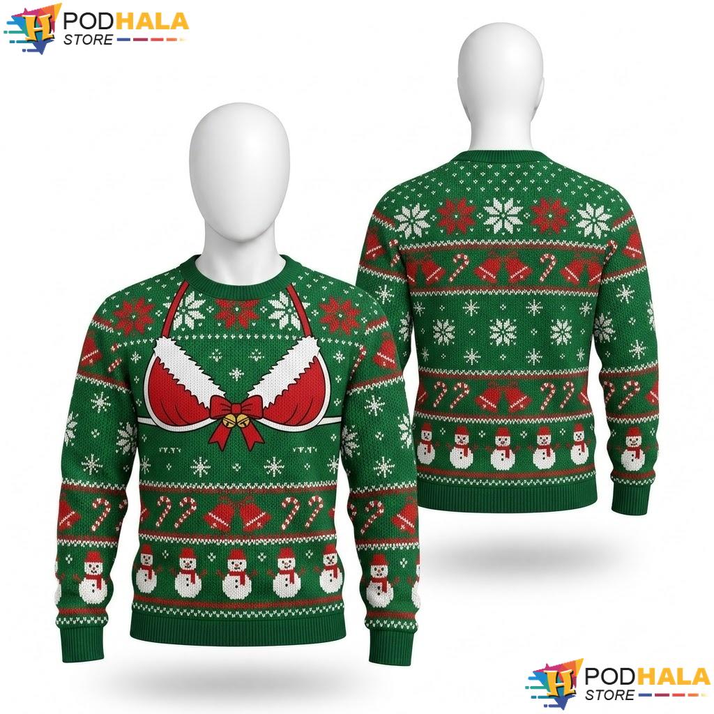 Lingerie Green Santa Snowflake Ugly Christmas Sweater Funny Xmas Outfit
