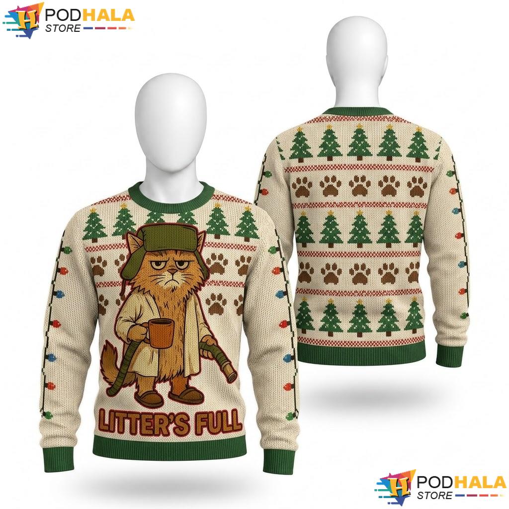 Litter Full Cat Lovers Christmas Sweater Funny Feline Holiday Apparel