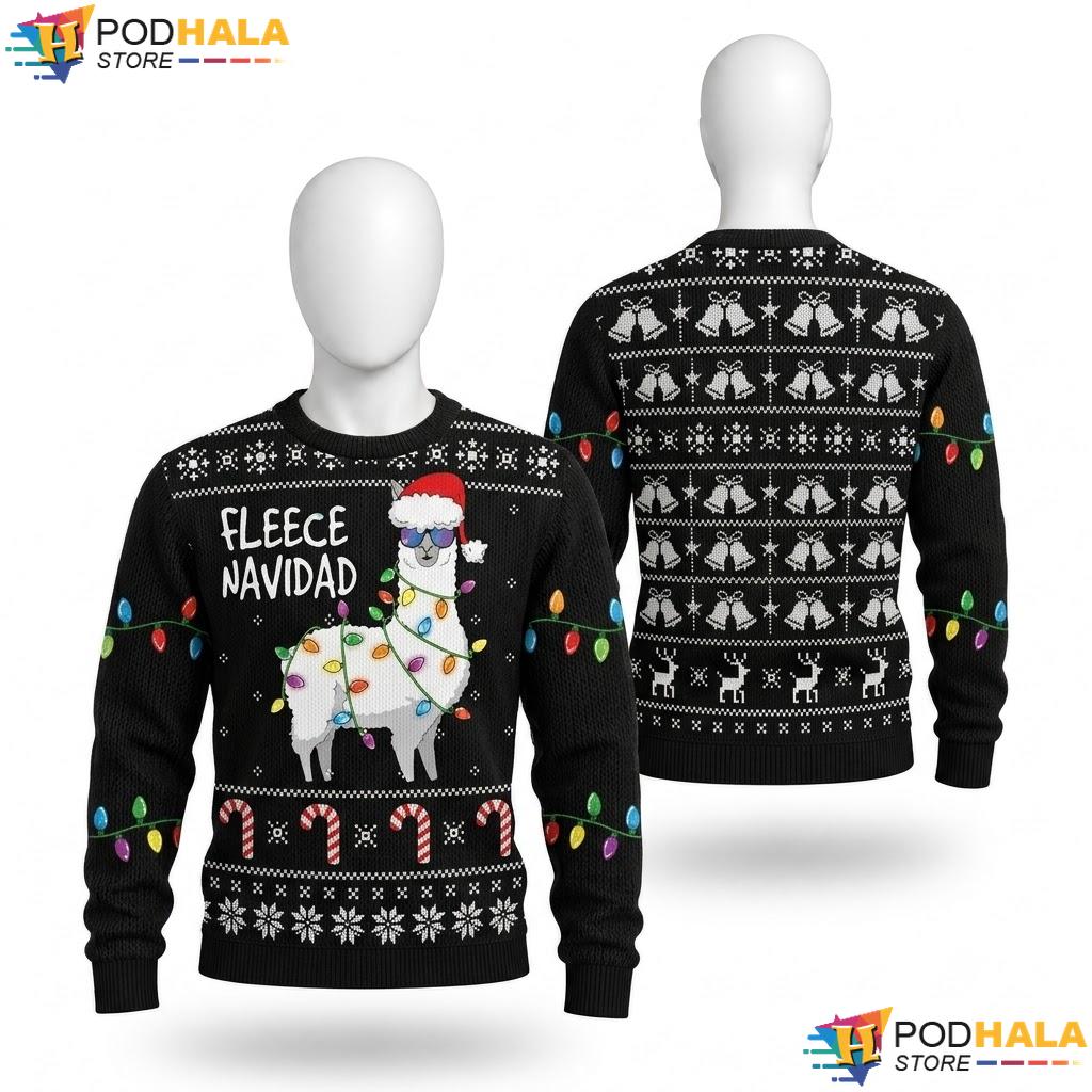 Llama Fleece Feliz Navidad Christmas Sweater Funny Ugly Holiday