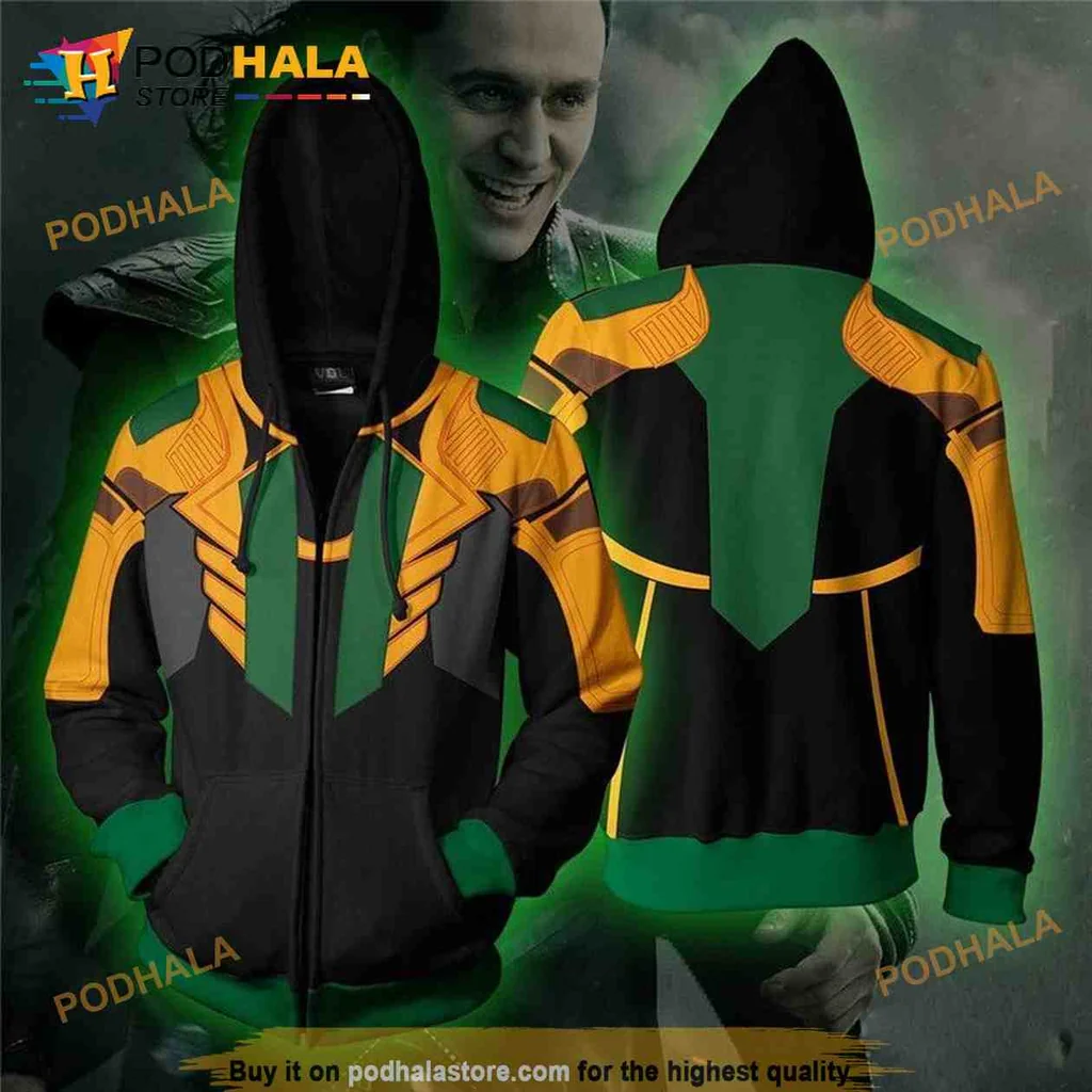 Loki Cosplay 3d Hoodie With Vibrant Green And Gold Design