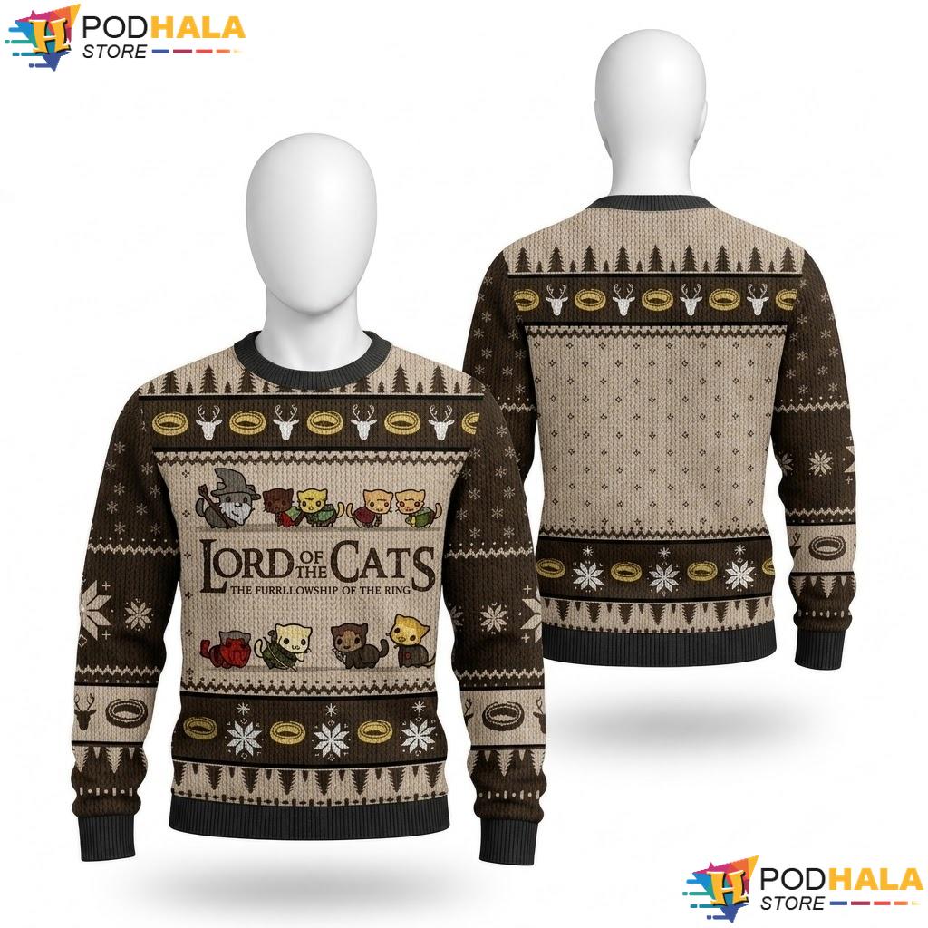 Lord Of The Cats Funny Ugly Christmas Sweater Festive Xmas Mens Apparel