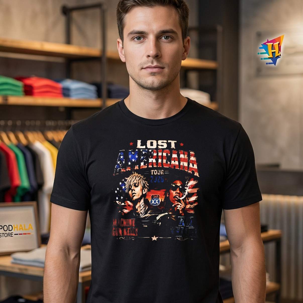 Lost Americana Tour Vintage Shirt Machine Gun Kelly Wiz Khalifa Graphic Mens
