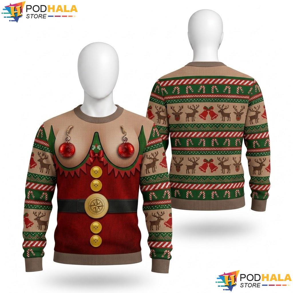 Lovekider Red Green Yellow Ugly Sweater Festive Christmas Holiday Top