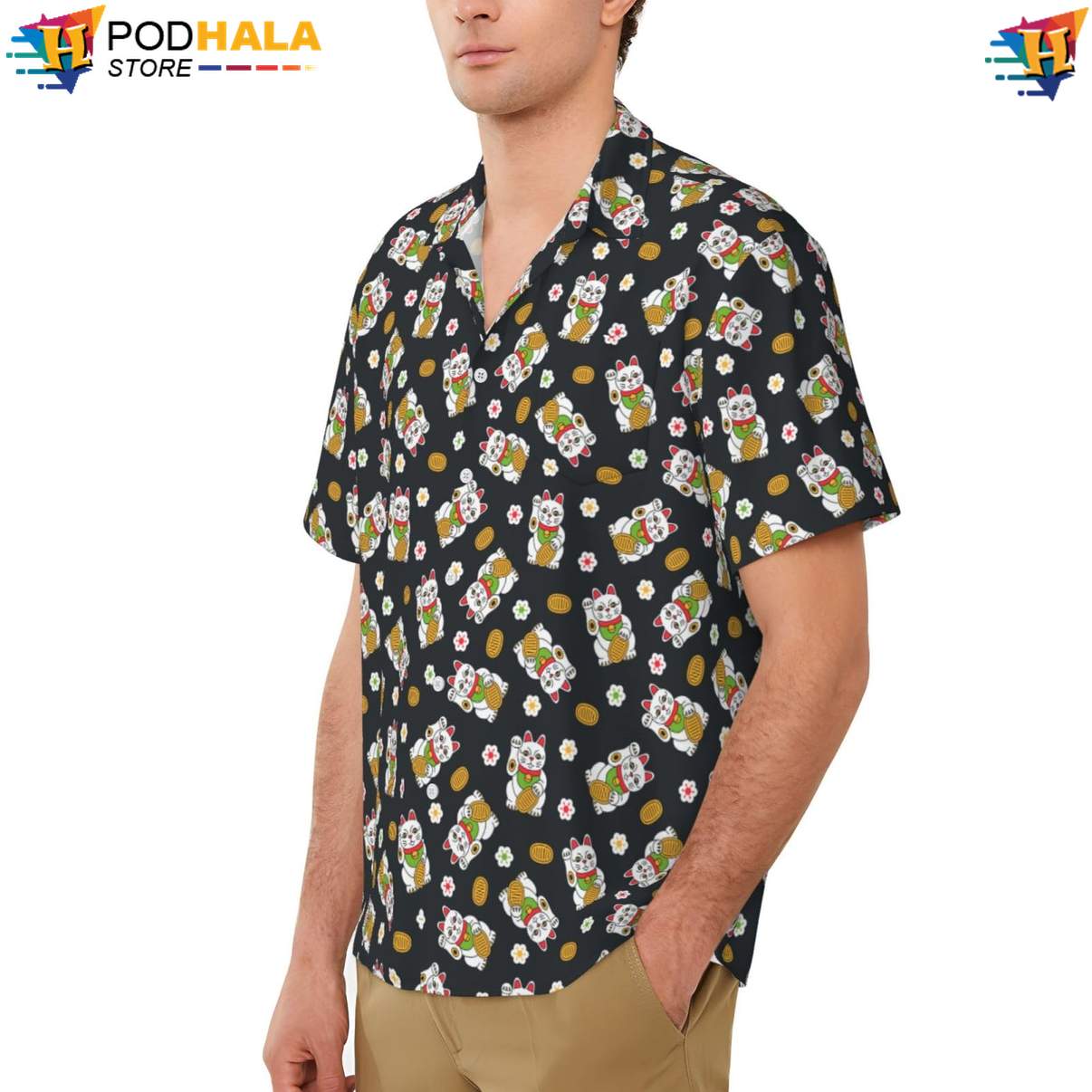 Lucky Coin Cat Aloha Shirt Funny Novelty Mens Short Sleeve Beach Outfit Lucky Coin Cat Aloha Shirt Funny Novelty Mens Short Sleeve Beach Outfit