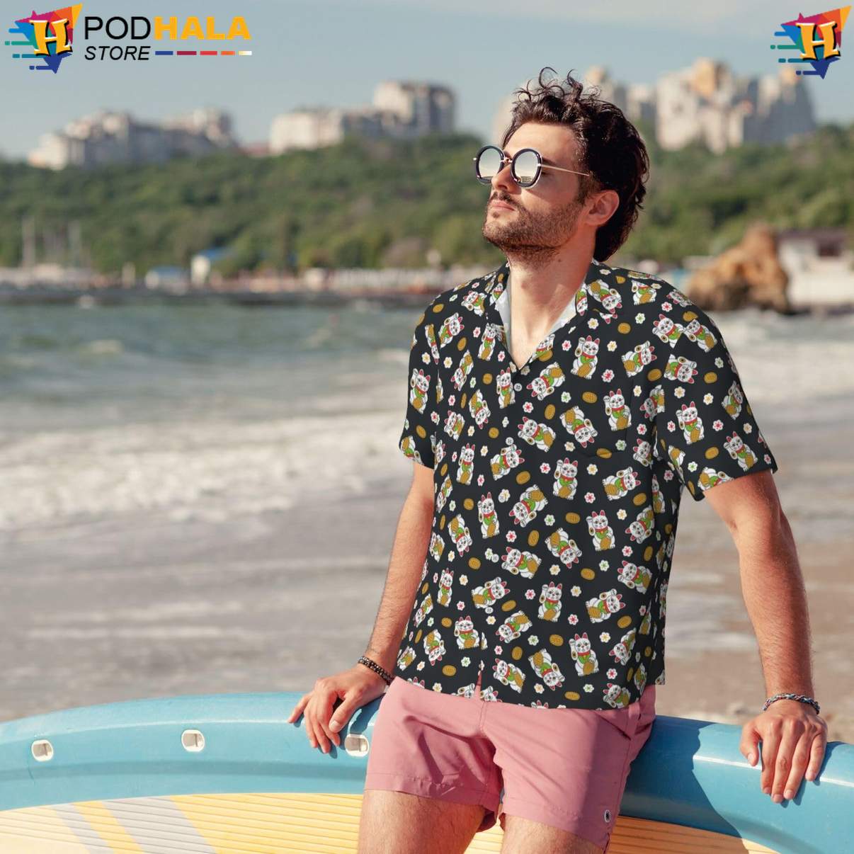 Lucky Coin Cat Tropical Shirt Funny Novelty Mens Short Sleeve Beach Outfit Lucky Coin Cat Tropical Shirt Funny Novelty Mens Short Sleeve Beach Outfit