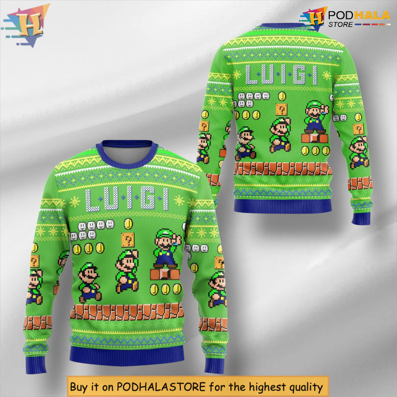 Luigi Super Mario Character Scene Classic Game Design Nostalgic All Over Print Christmas Sweater