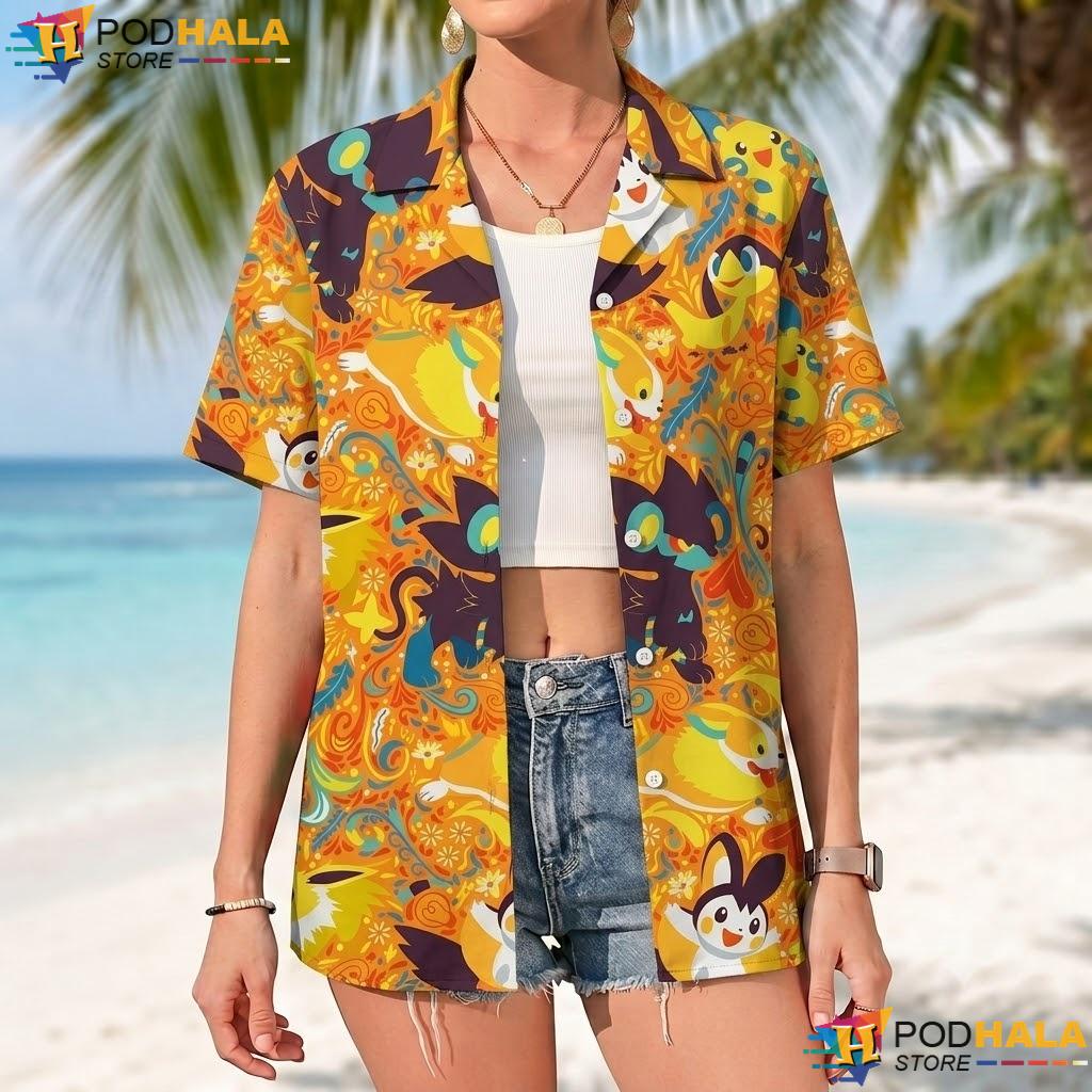 Luxray Yamper Short-sleeve button-up shirt Cute Electric Dog Summer Beach Outfit Luxray Yamper Short-sleeve button-up shirt Cute Electric Dog Summer Beach Outfit