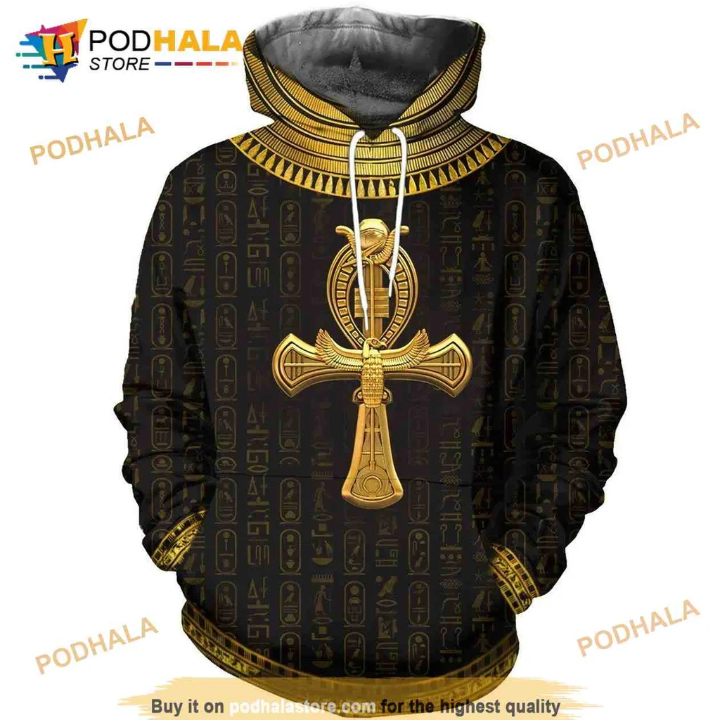 Luxurious Ankh Symbol 3d Hoodie Featuring Intricate Egyptian Patterns