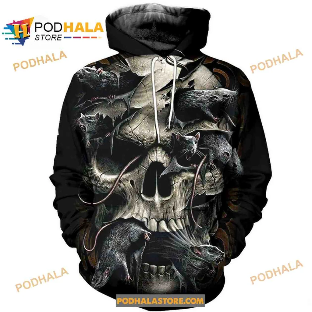 Macabre Skull Rat 3d Hoodie Featuring Detailed Horror Design For Halloween Fans