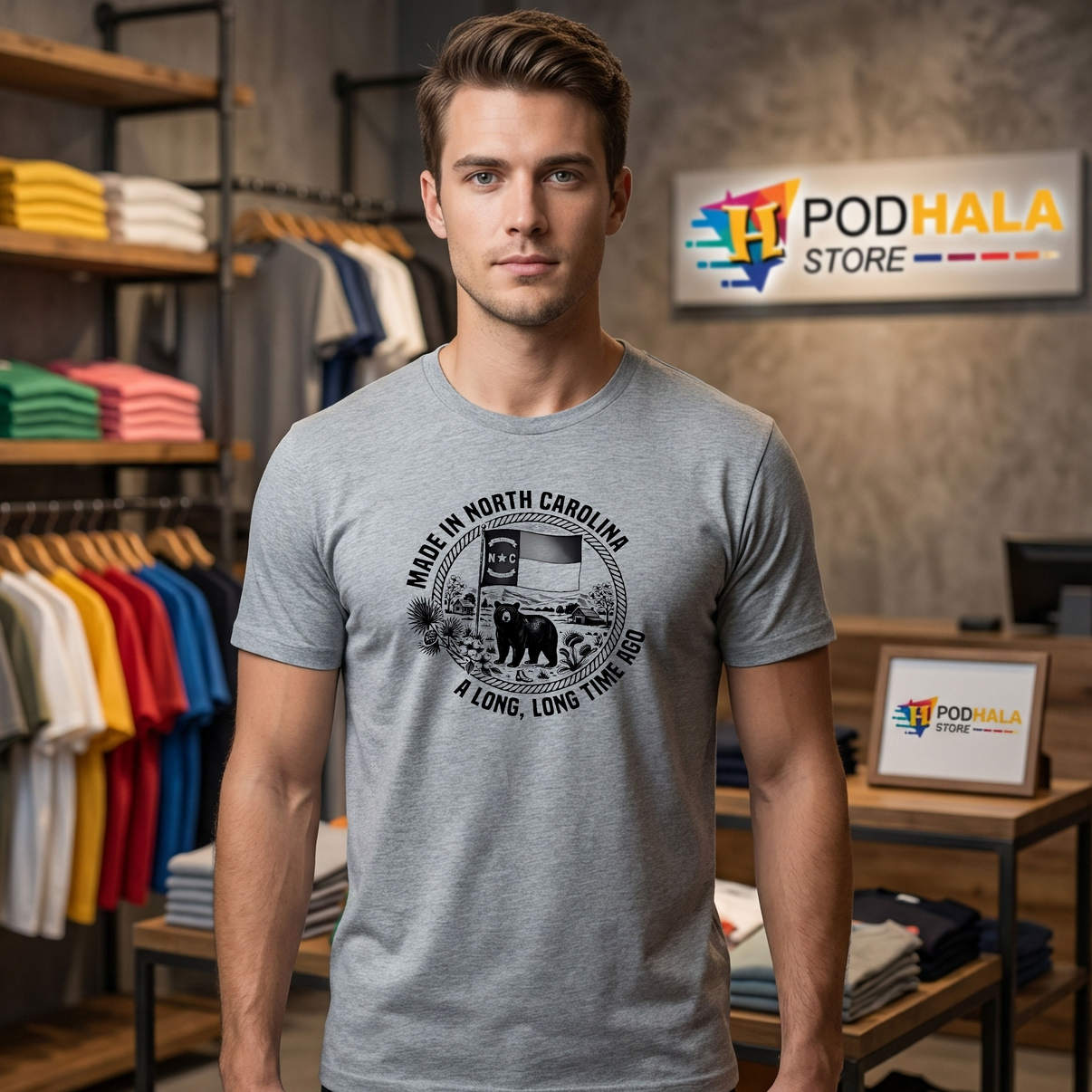 Made In North Carolina Long Ago Shirt Retro Home State Graphic Casual Mens
