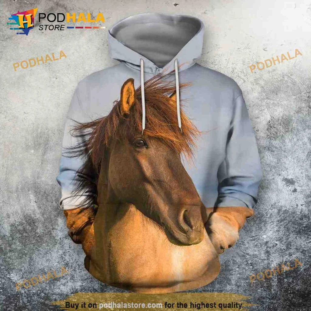 Majestic Brown Horse 3d Hoodie Featuring Realistic Horse Head Design