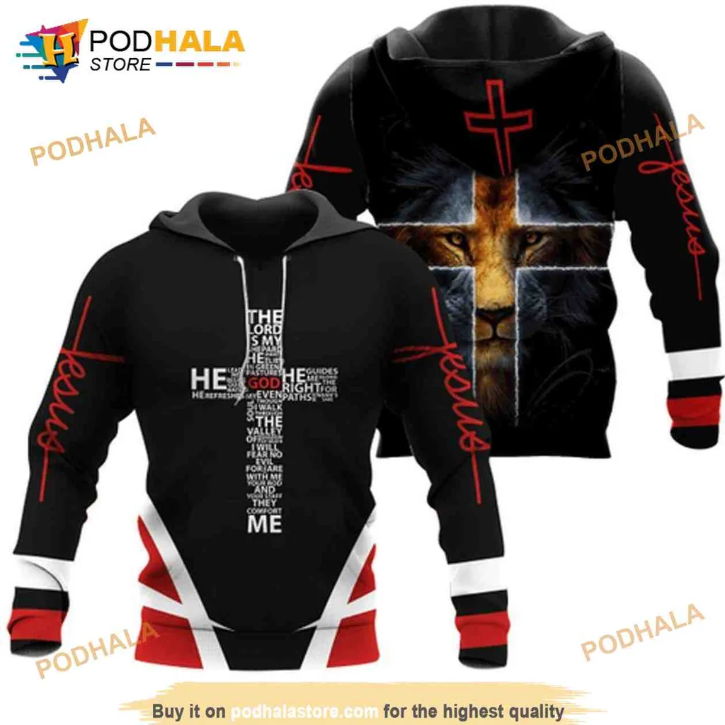 Majestic Lion Cross 3d Hoodie Featuring Powerful Lion Design And Religious Symbolism