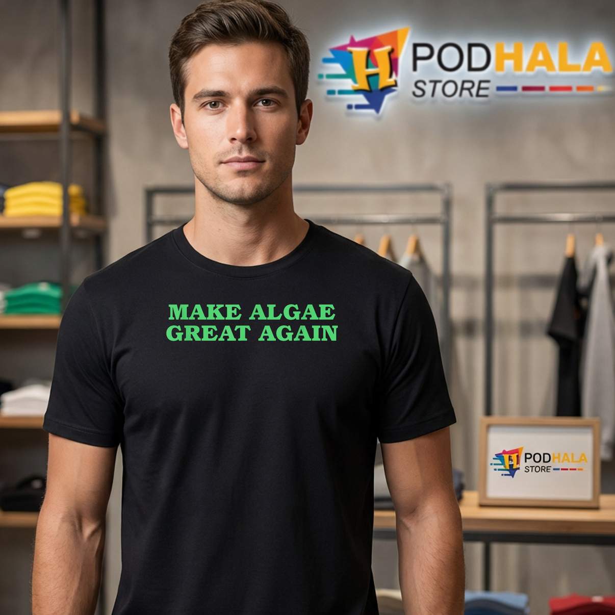 Make Algae Great Again Shirt Funny Political Satire Plant Graphic Mens Apparel