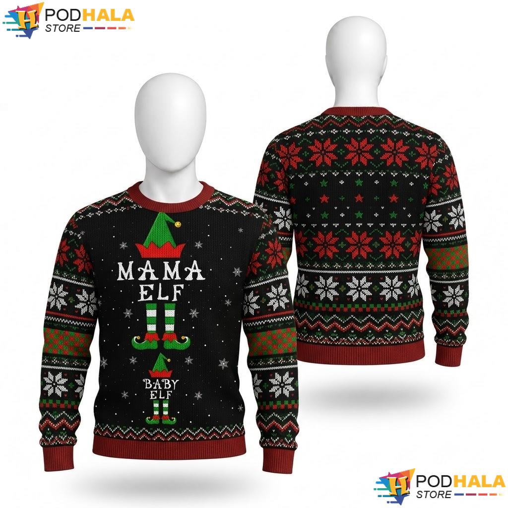 Mama Baby Elf Pregnancy Christmas Sweater Pregnant Announcement Top