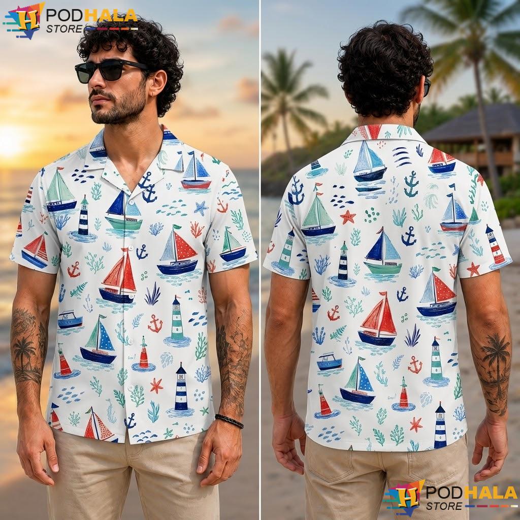Marine Sailboat Tropical Shirt Classic Nautical Graphic Boys Summer Apparel Marine Sailboat Tropical Shirt Classic Nautical Graphic Boys Summer Apparel