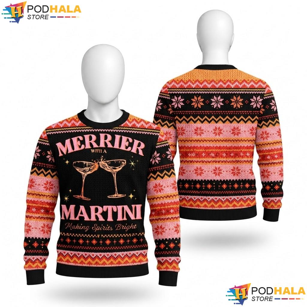 Martini Bachelorette Christmas Sweater Merrier Funny Holiday Outfit