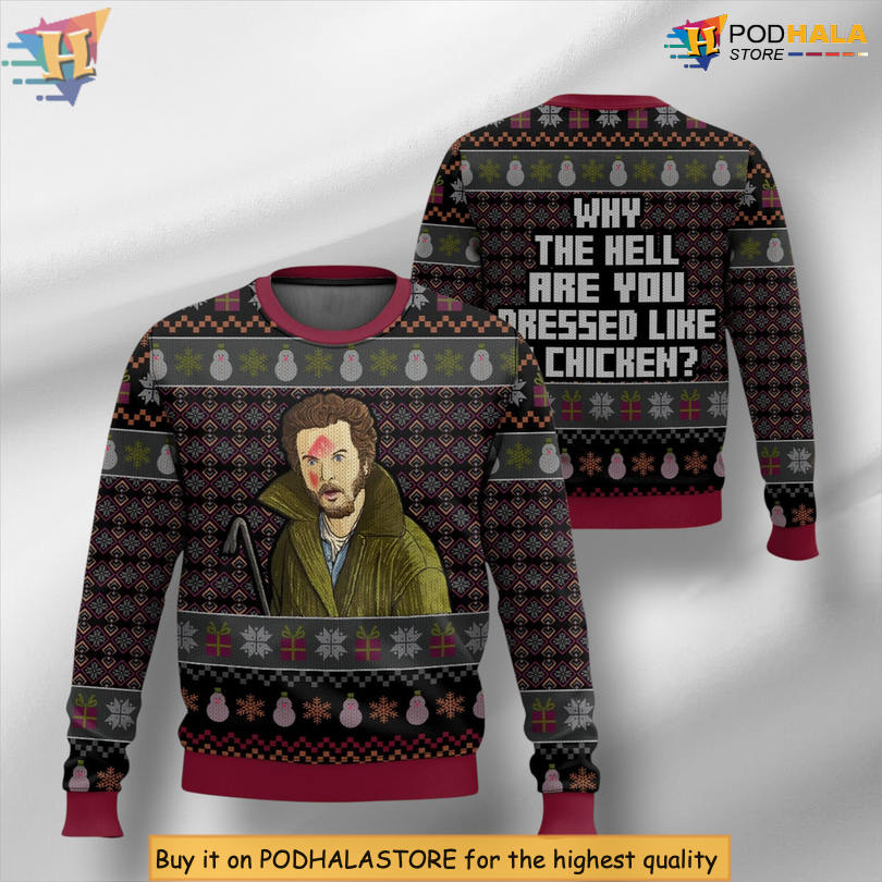 Marv Murchins Home Alone Chicken Scene Quote Humor Classic Movie Pattern Christmas Sweater