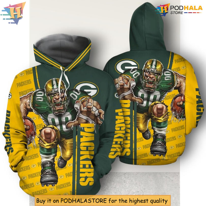 Mascot Ultra Cool Design Green Bay Packers Custom Number Hoodie 3D Mascot Ultra Cool Design Green Bay Packers Custom Number Hoodie 3D