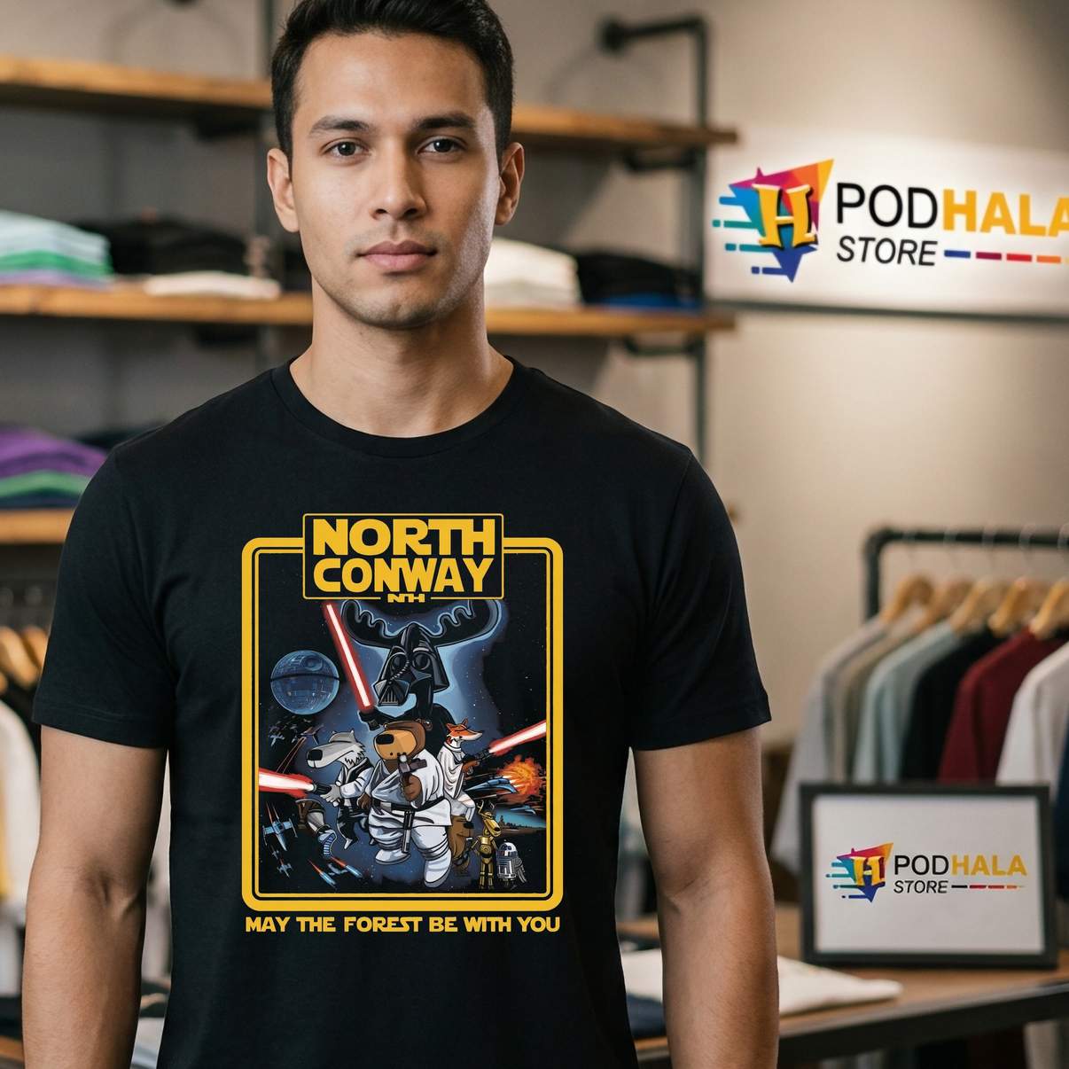 May The Forest Be With You Shirt North Conway NH Funny Star War Animal Parody Graphic