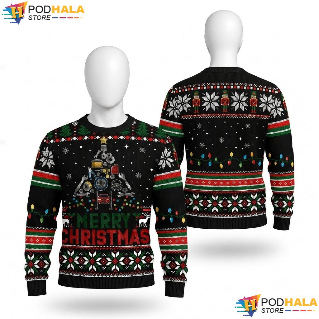 Mechanic Tree Ugly Christmas Sweater Funny Garage Car Holiday Outfit