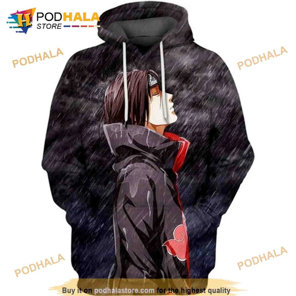 Melancholic Itachi Uchiha 3d Hoodie With Rainy Design