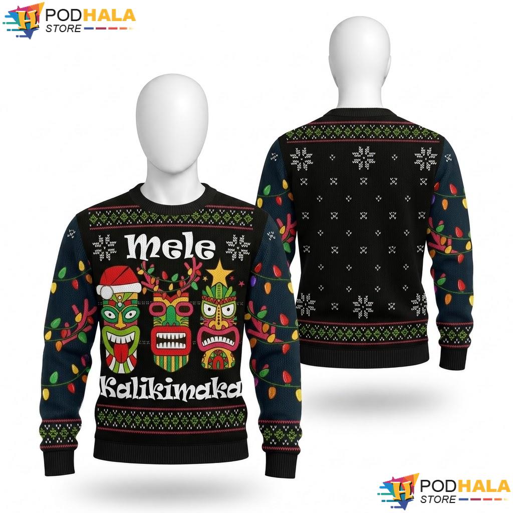Mele Kalikimaka Santa Tiki Ugly Xmas Sweater Hawaiian Christmas Top