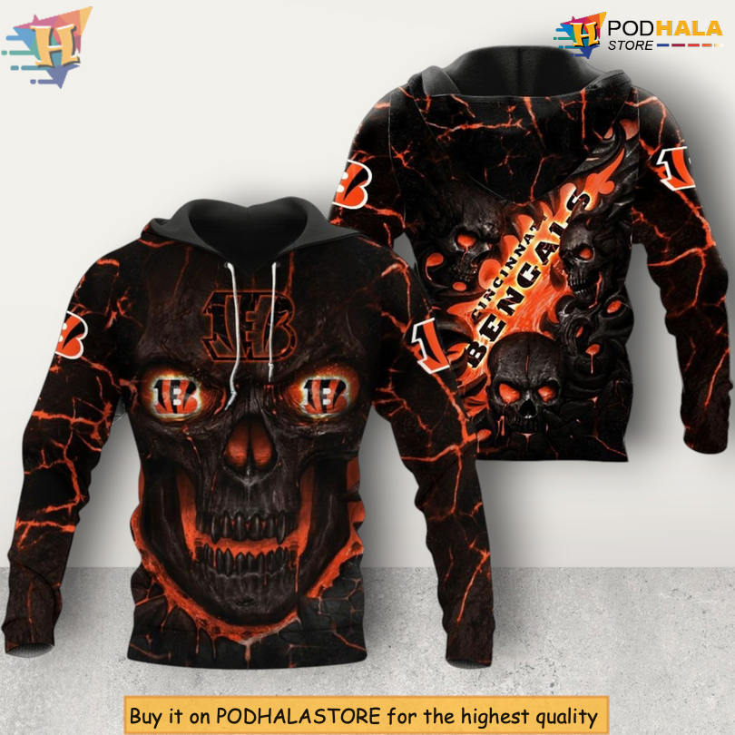 Men and Women Skull Pattern Cincinnati Bengals Womens Hoodie 3D Zip Up