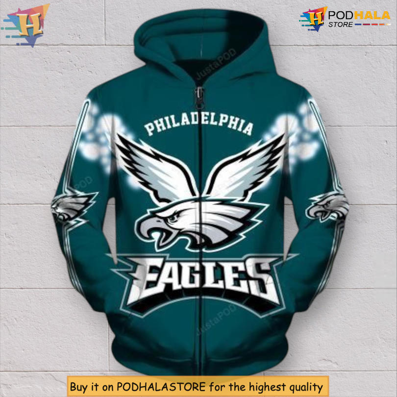 Men Women Philadelphia Eagles All Over Print Hoodie 3D Full Zip Edition
