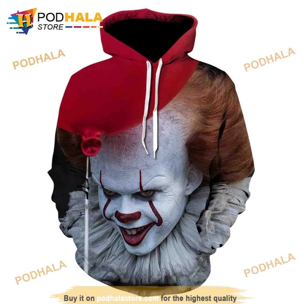 Menacing Clown Pennywise 3d Hoodie Featuring Sinister Design