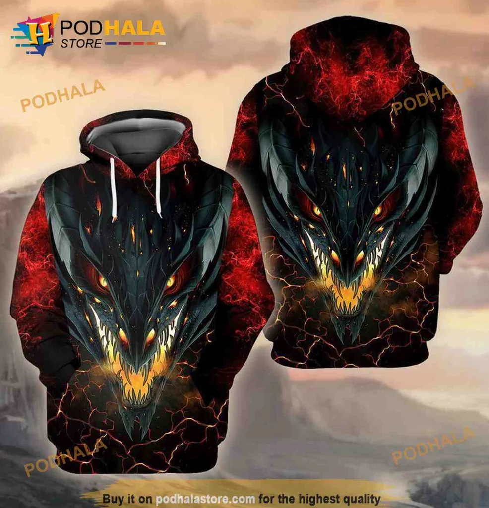 Menacing Dragon Graphic 3d Hoodie With Fierce Design And Fiery Colors