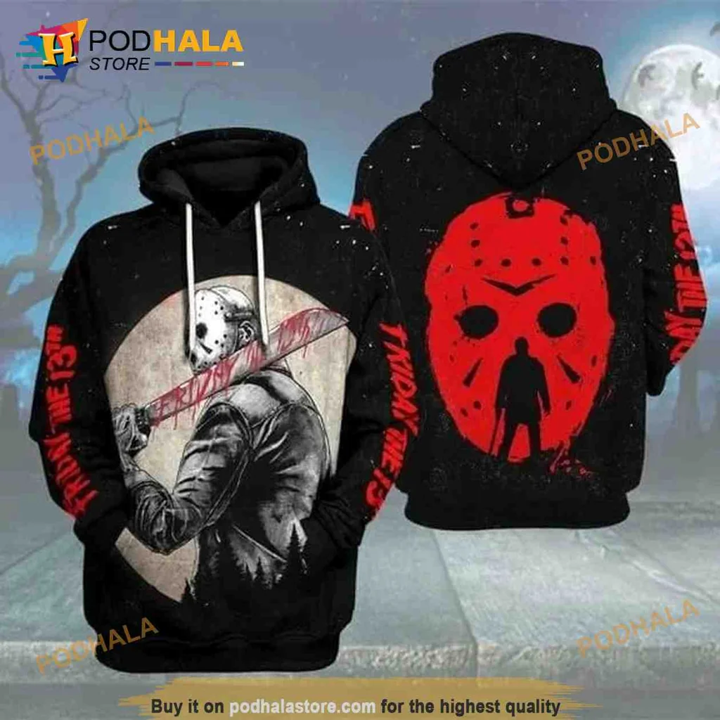 Menacing Jason Voorhees 3d Hoodie With Bloodied Knife Design