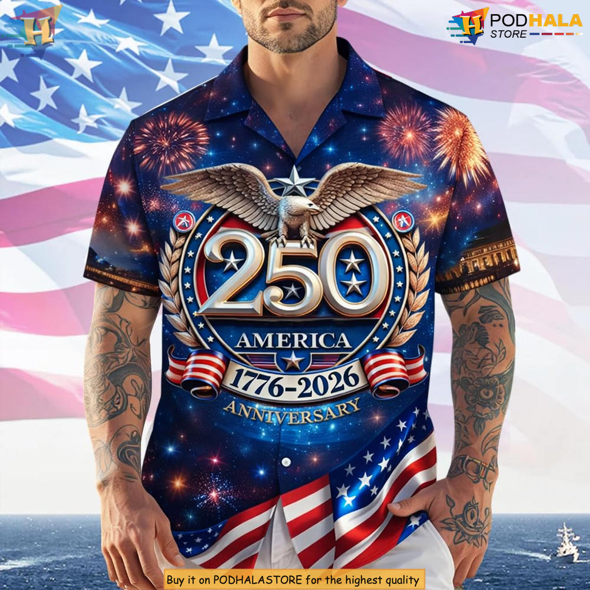 Mens Independence Day America Hawaiian Shirt 2026 250th Anniversary Apparel