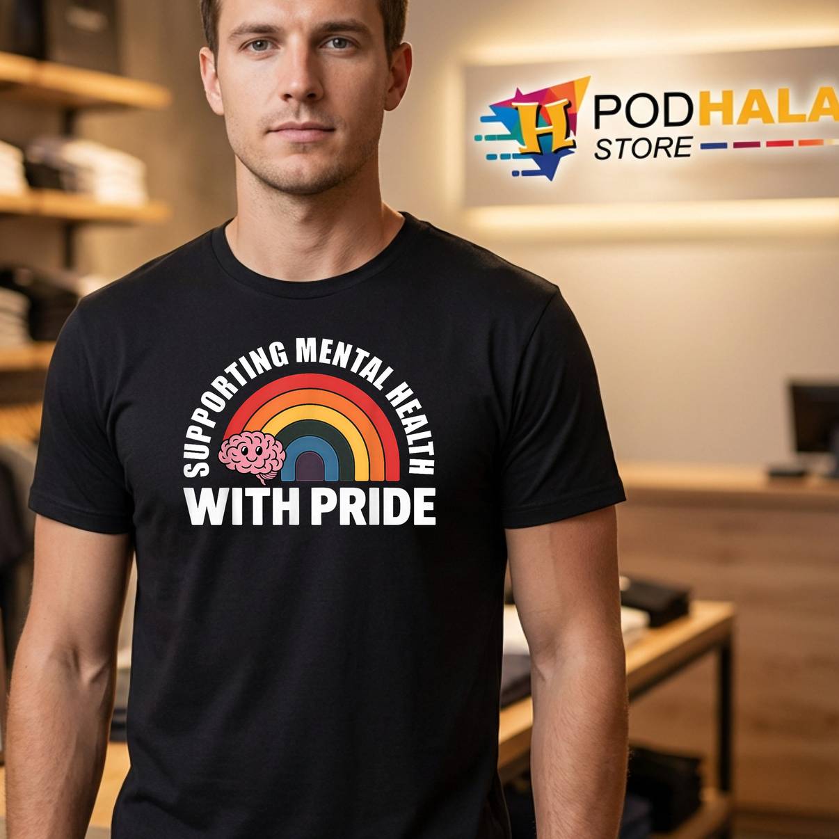 Mental Health Support Pride Shirt Rainbow Brain Therapists Graphic Men
