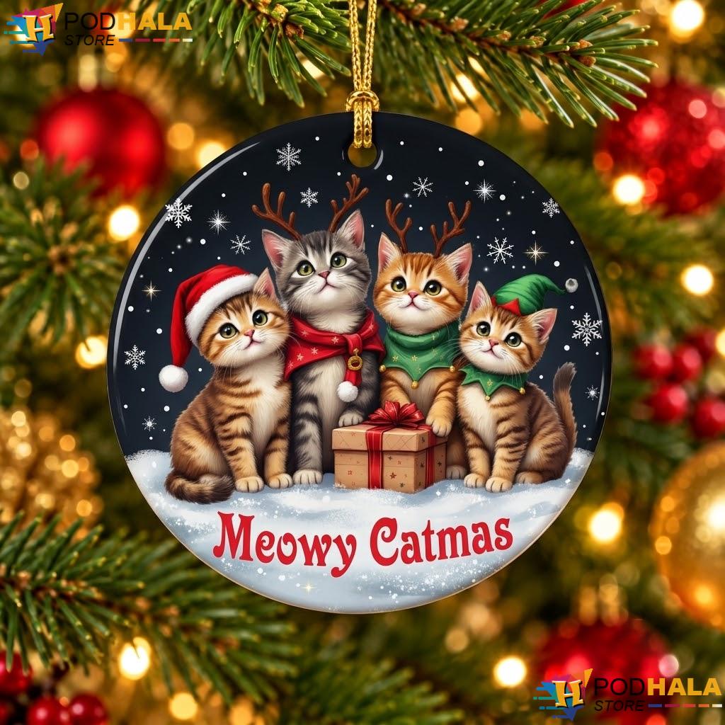 Meowy Catmas Pajamas Christmas Ornament Funny Cats Holiday Decor Gift