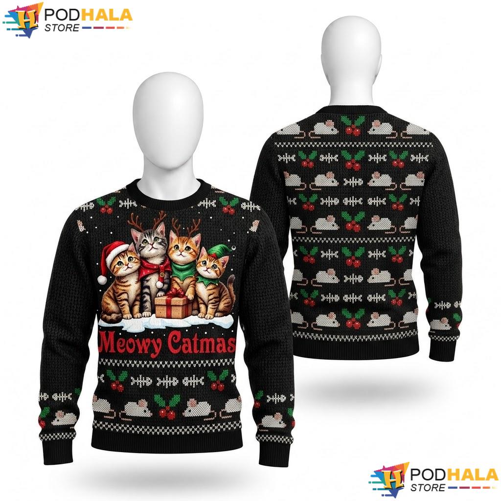 Meowy Catmas Pajamas Christmas Sweater Mens Womens Boys Girls Top