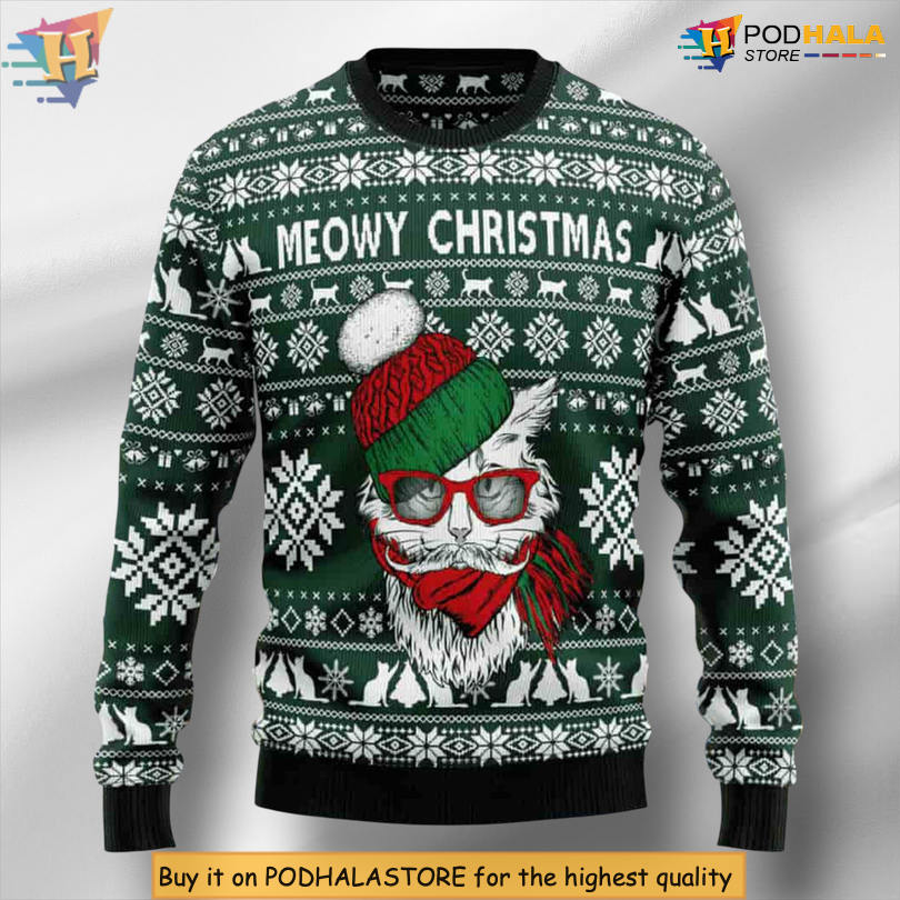Meowy Christmas Funny Cat Scene Humor Holiday Party Christmas Sweater Meowy Christmas Funny Cat Scene Humor Holiday Party Christmas Sweater