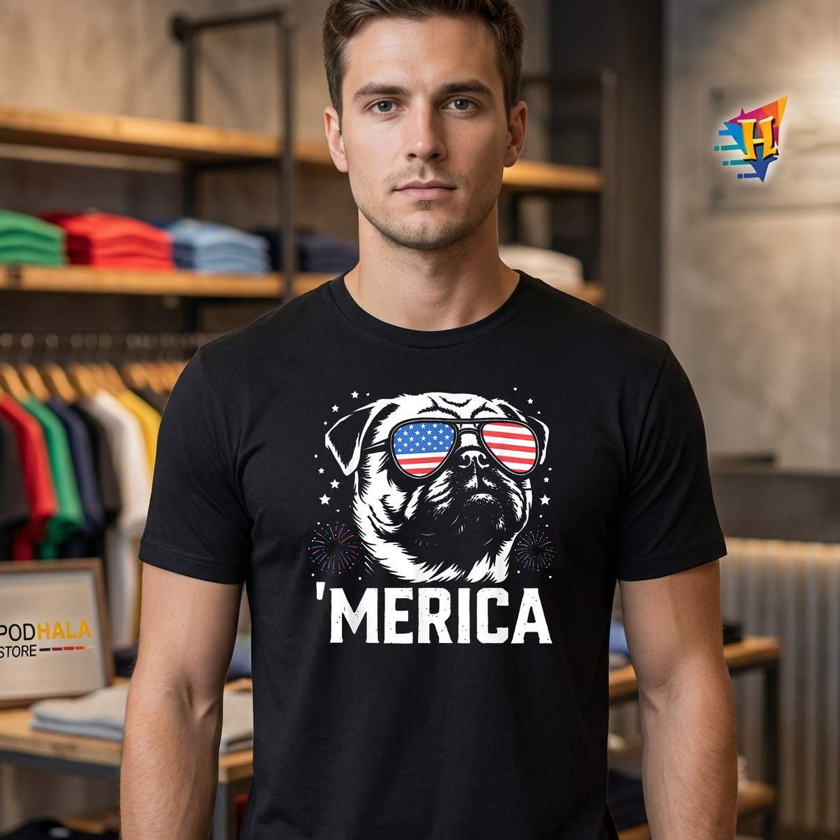 Merica Pug Fourth Of July T-Shirt Funny Patriotic Dog Lover Apparel Merica Pug Fourth Of July T-Shirt Funny Patriotic Dog Lover Apparel