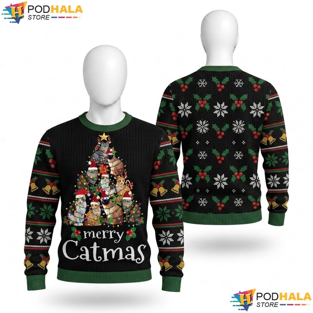 Merry Catmas Cat Ugly Christmas Sweater Funny Pet Mom Dad Holiday Top