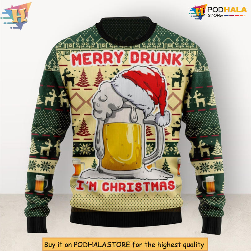 Merry Drunk Im Christmas Beer Lover Scene Quote Party Holiday Christmas Sweater